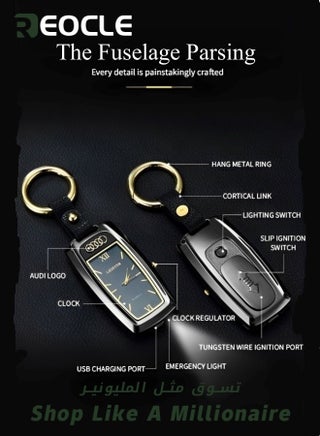 Metal Multifunction Watch Cigarette Lighter Personalized Car Keychain Watch Multifunctional Rechargeable With Compass Gadgets - view 2