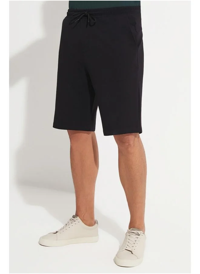 JUNE June Men Regular Fit 100% Cotton Knitted Short Black