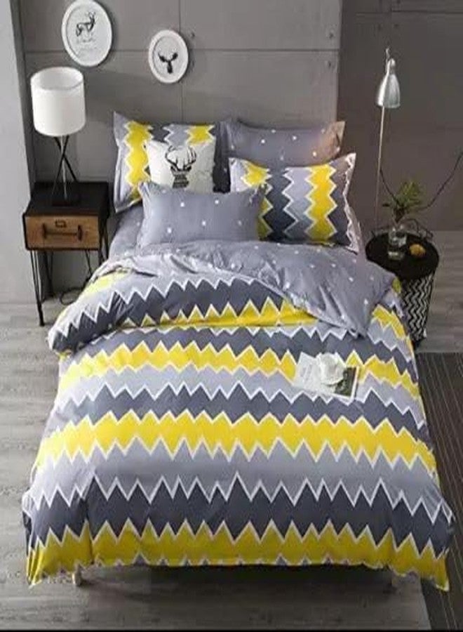 DECORUM 3D Print Super Soft Polyester Fabric 3 Pcs Sets of 1 Double Bedsheet (90 * 90) with 2 Pillow Cover (Yellow Line) - Image 2