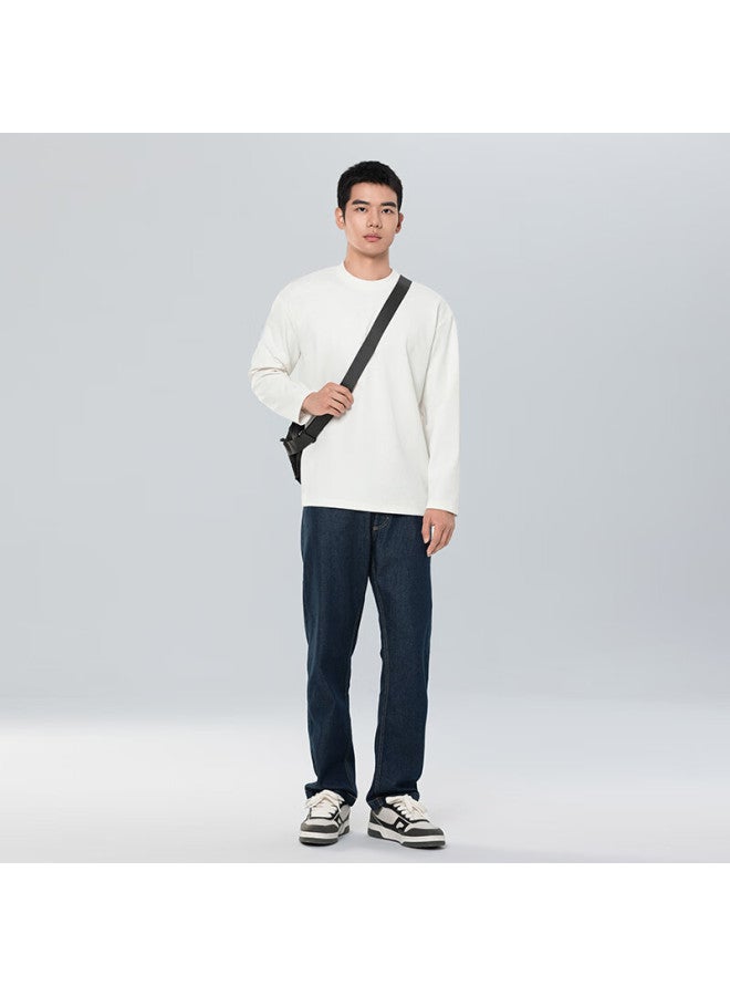 Markless Embossed Vertical Stripe Heavyweight Long-sleeve T-shirt For Men, Autumn And Winter Loose Casual Top Undershirt 5602 Pearl White XL - Image 3