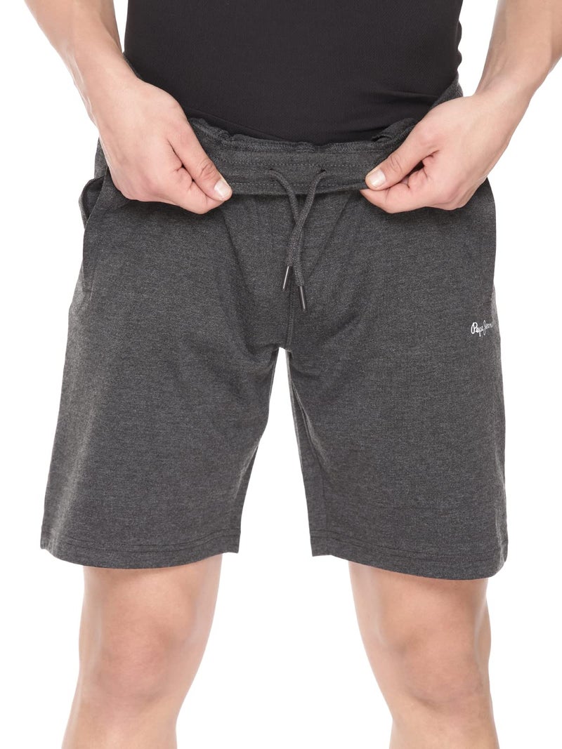 Pepe Jeans Athleisure Men Knit Cotton Stretch Shorts | Breathable Cotton Jersey, Gym and Casual Wear | with Drawstring and Zip Pocket in Black Melange - XXL - Image 4