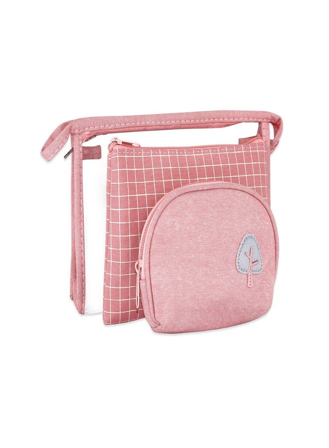 Ayaha Set of 3 Cosmetic Pouch Makeup Pouch Vanity Pouch Travel Organizer Toiletry Pouch for Women Zippered Pouch Set, Large, Medium, Small Makeup Bag (Pink) - Image 1