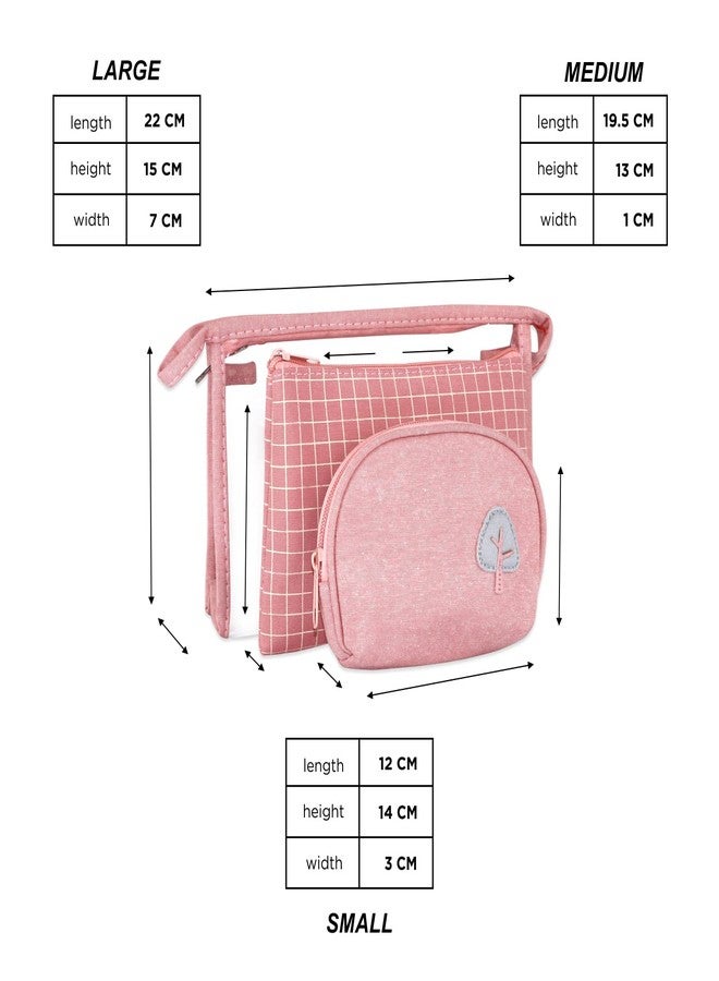 Ayaha Set of 3 Cosmetic Pouch Makeup Pouch Vanity Pouch Travel Organizer Toiletry Pouch for Women Zippered Pouch Set, Large, Medium, Small Makeup Bag (Pink) - Image 4