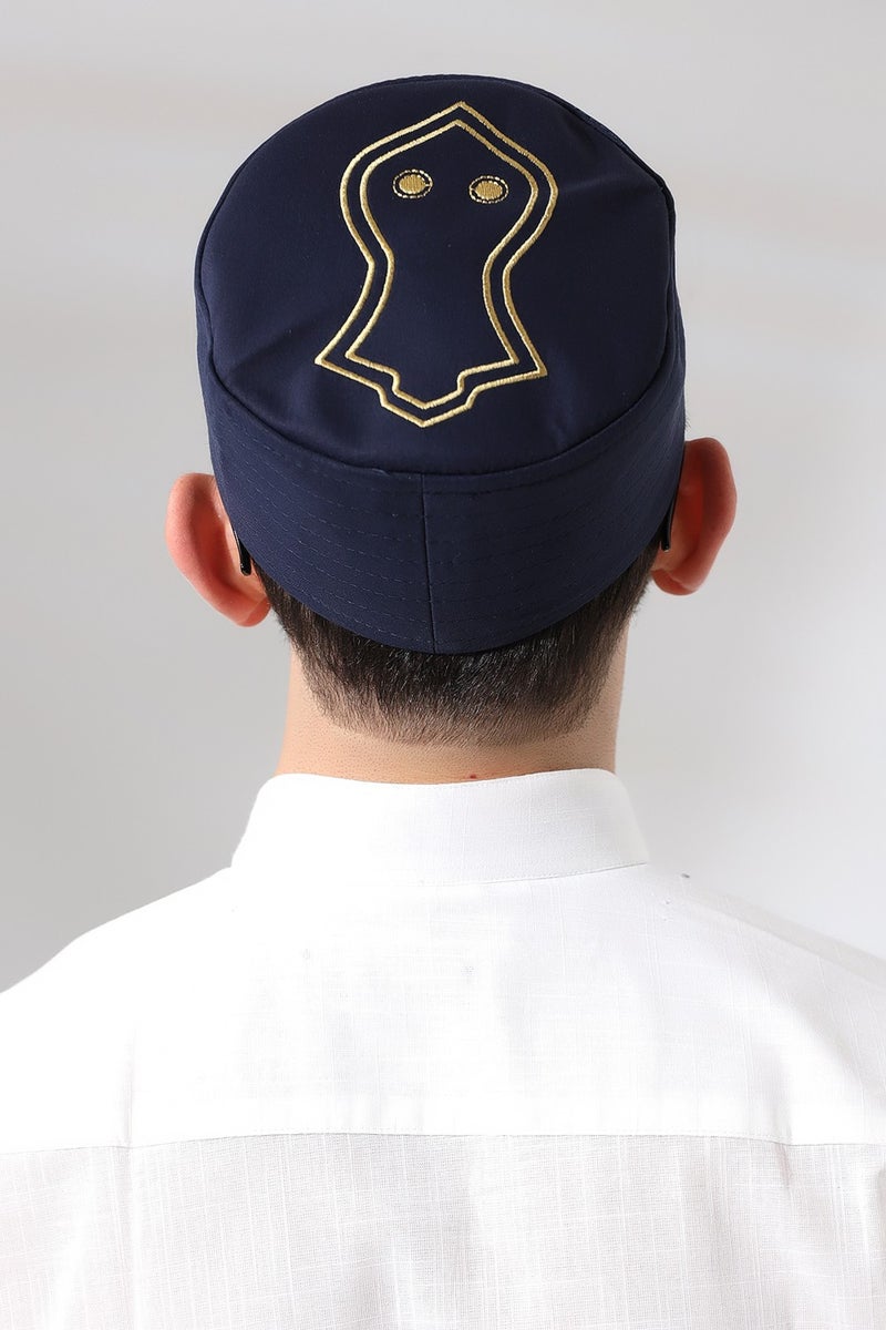 İhvan Ihvan Navy Blue Quilted Nalı Şerif Embroidered Pattern Prayer Skull  - Image 2