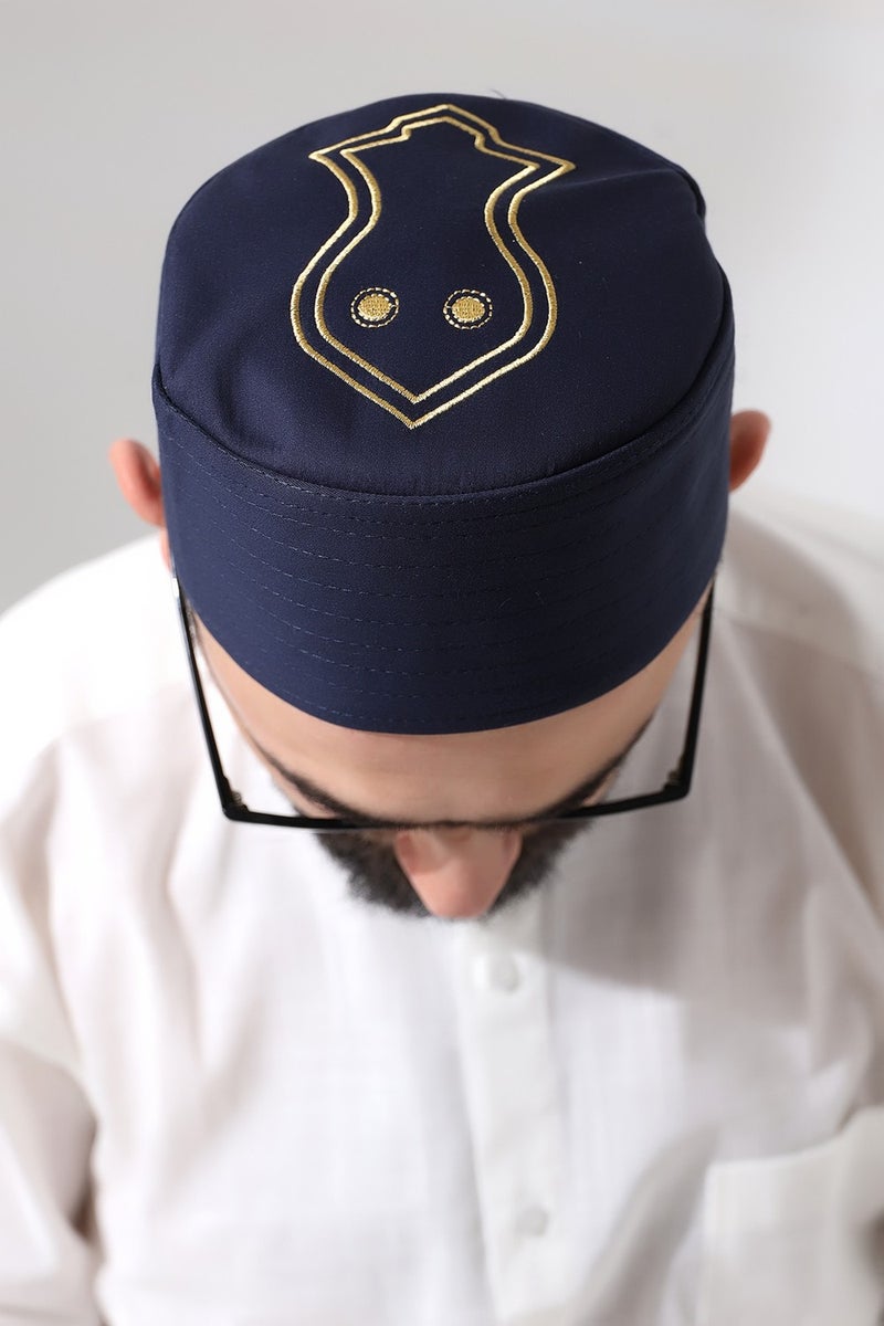 İhvan Ihvan Navy Blue Quilted Nalı Şerif Embroidered Pattern Prayer Skull  - Image 1
