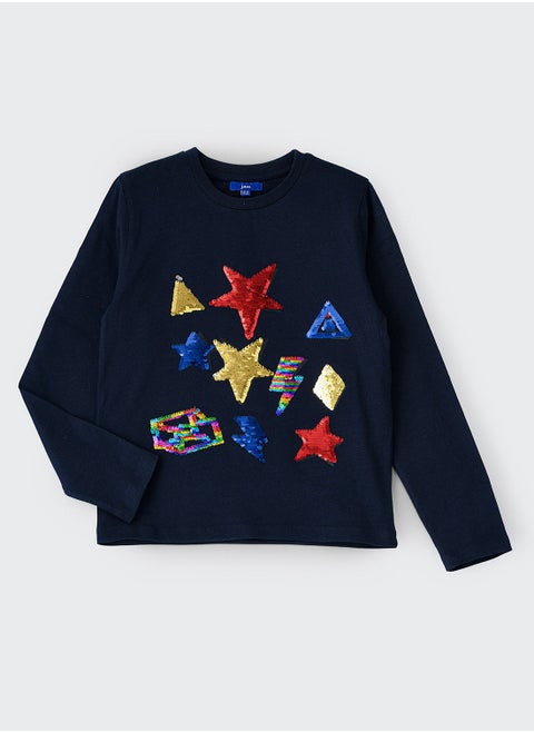 Knit f/slv t-shirt with print at front