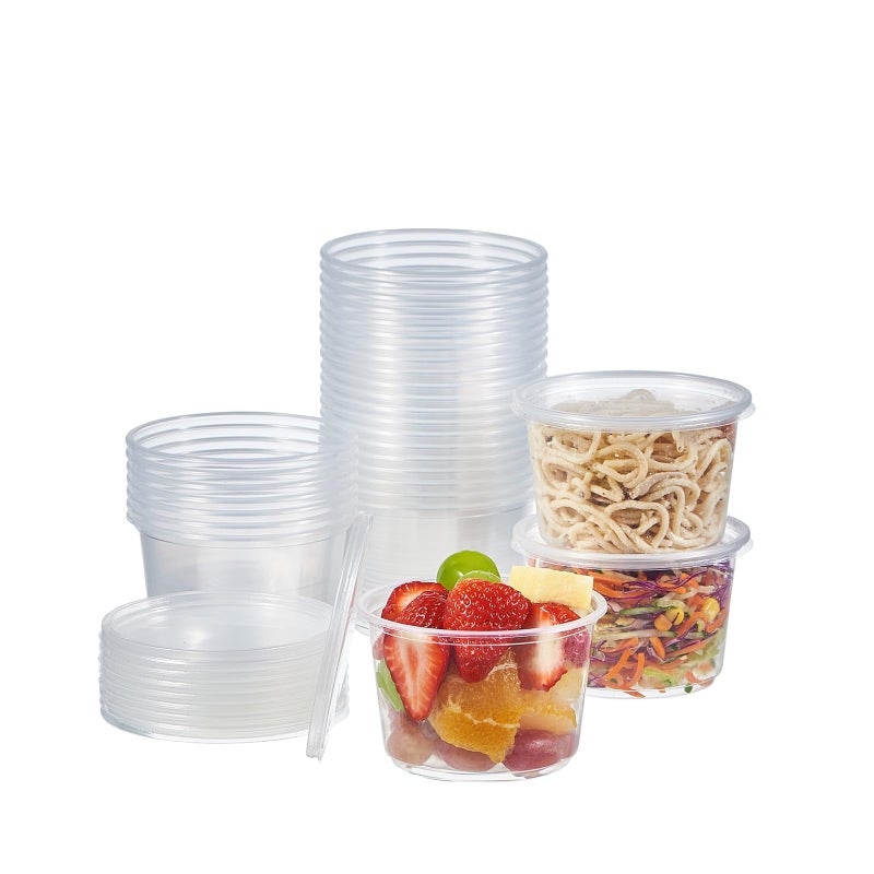 FULING [50 Set - 16 oz. Plastic Deli Disposable Food Storage Containers With Airtight Lids - Image 1