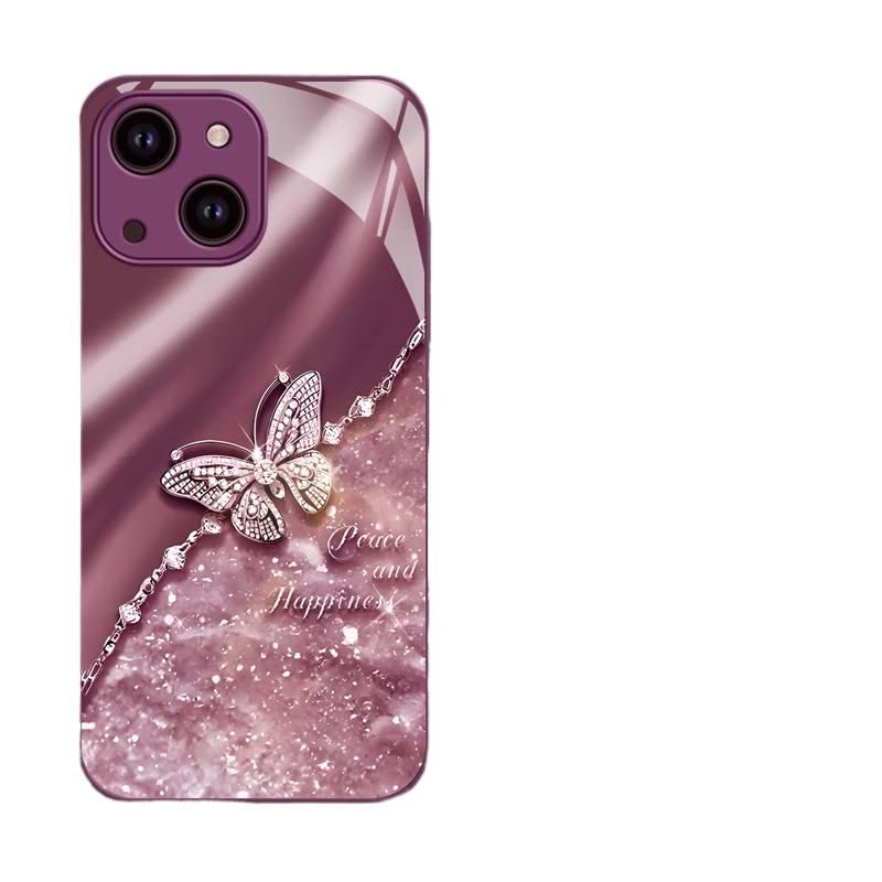 BB غطاء واقي بGlass لـ iPhone 16 / 16 Plus / 16 Pro / 16 Pro Max مع مقاوم للصدمات وحماية من السقوط مع مقاوم للصدمات مع فراشة لامعة مع بريق متدرج باللون Silver باللون الفضي - Image 5