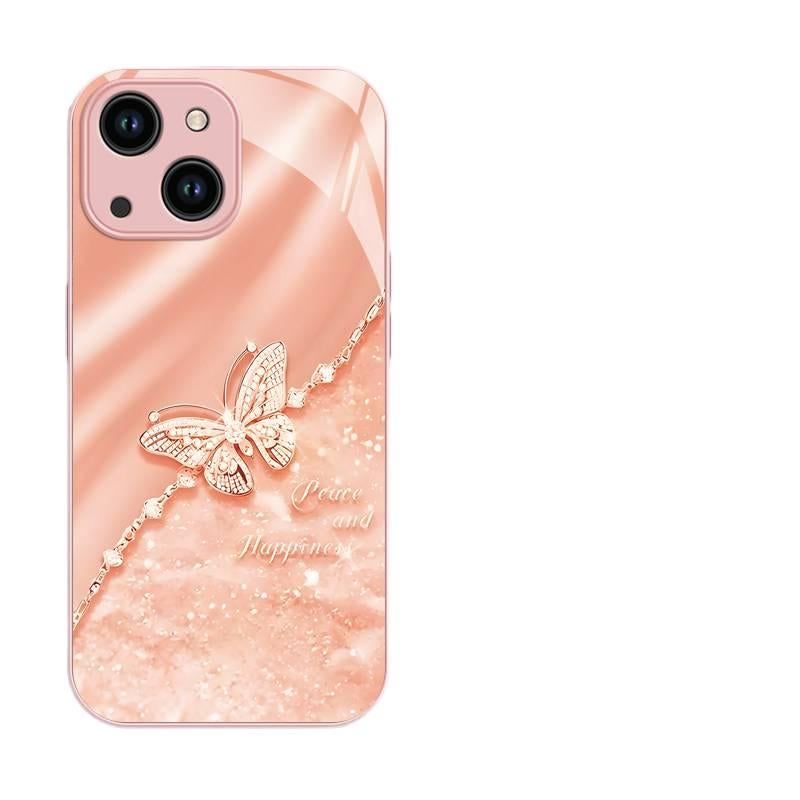 BB غطاء واقي بGlass لـ iPhone 16 / 16 Plus / 16 Pro / 16 Pro Max مع مقاوم للصدمات وحماية من السقوط مع مقاوم للصدمات مع فراشة لامعة مع بريق متدرج باللون Silver باللون الفضي - Image 3