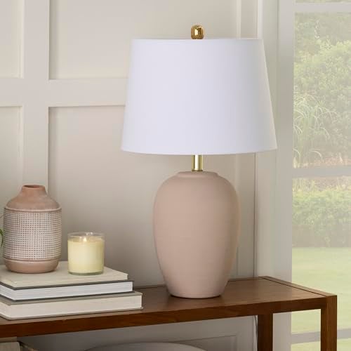 Nourison Home 23" Light Pink Ceramic Jar Table Lamp for Bedroom, Living Room, Dining Office, with White Shade (Pack of 1) - Image 1