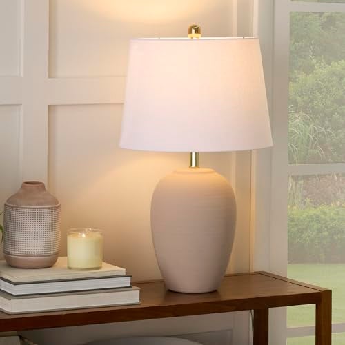 Nourison Home 23" Light Pink Ceramic Jar Table Lamp for Bedroom, Living Room, Dining Office, with White Shade (Pack of 1) - Image 3
