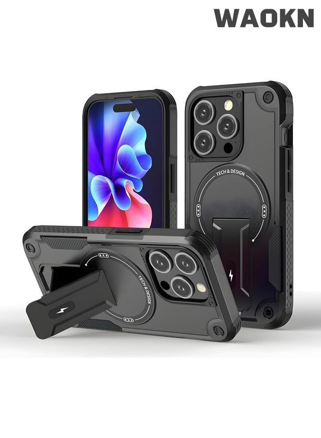 WAOKN iPhone 16 Pro Max Case with Stand, MagSafe Compatible, Magnetic Kickstand, Drop-Proof Shockproof Cover,Rugged cover for Enhanced Phone Security and DurabilityiPhone 16 Pro Max Case with Stand, MagSafe Compatible, Magnetic Kickstand, Drop-Proof Shockproof Cover, Rugged cover for Enhanced Phone Security and Durability - Image 1