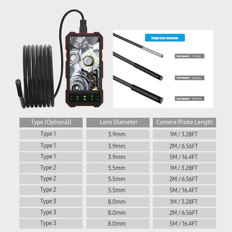 Industrial Endoscope 1080P Borescope with 6 LED Lights 4.5-inch IPS Color Display Snake Camera IP67 Waterproof 2 Million Pixels Inspection Camera with TF Card Slot for Home Pipes - Image 2
