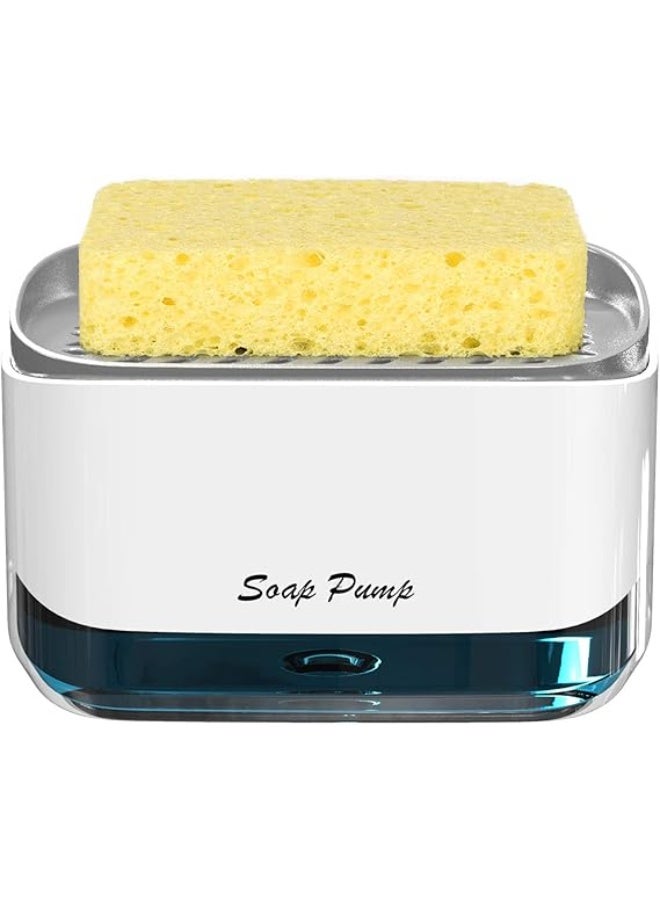 موزع صابون المطبخ مع حامل إسفنجة 2 في 1 - منظم حوض الأطباق بمضخة سهلة الاستخدام - يوفر المساحة والوقت - Image 1