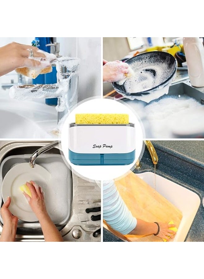 موزع صابون المطبخ مع حامل إسفنجة 2 في 1 - منظم حوض الأطباق بمضخة سهلة الاستخدام - يوفر المساحة والوقت - Image 4
