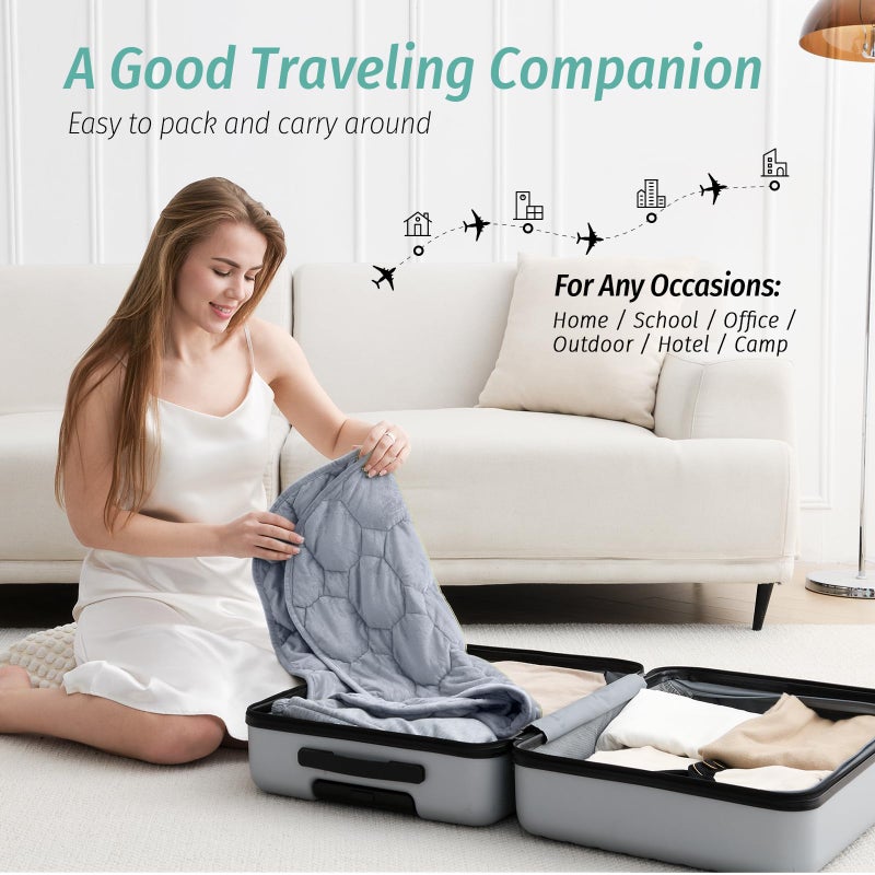 Wemore Weighted Lap Blanket 5lbs for Adults, Small Weighted Blanket for Travel, Calming, Relaxing, Napping and Sleeping, All-Season Weighted Lap Pad, Machine Washable, Light Grey 24x29 inches - Image 3