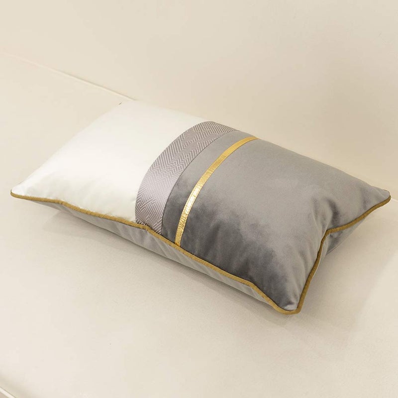 Avigers 12 x 20 Inches Gray White Gold Leather Striped Patchwork Velvet Cushion Case Luxury Modern Throw Pillow Cover Decorative Pillow for Couch Living Room Bedroom Car - Image 3