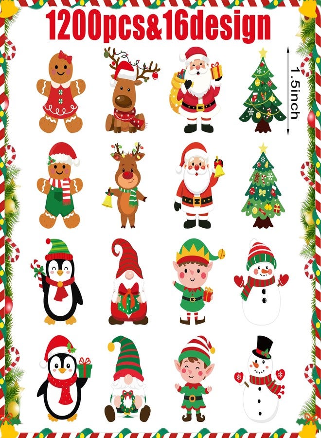 Fairooth 1200 Pcs Christmas Stickers Roll 1.5 Inch Xmas Self Adhesive Sticker Decals 16 Designs Santa Claus Snowman Gingerbread Label Tag Seal Stickers for Christmas Holiday Party Gift Envelopes Supplies - Image 2