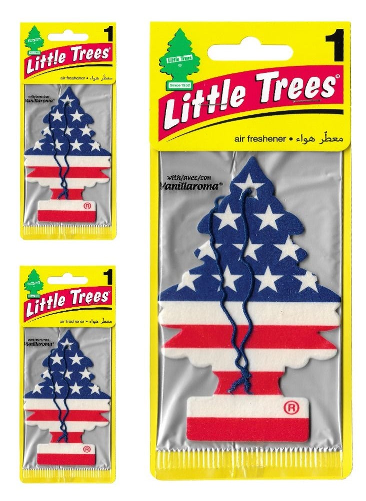 Little Trees 3 Pcs Hanging Paper Card Air Freshener USA Flag, Vanillarama  - Image 1