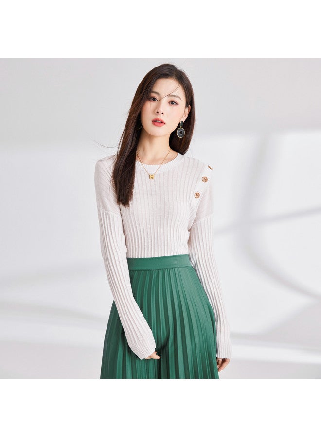 Tucano بلوزة نسائية بأكمام طويلة و ياقة دائرية من الصوف بلون موحد، طبقة أساسية متعددة الاستخدامات للخريف - Image 3