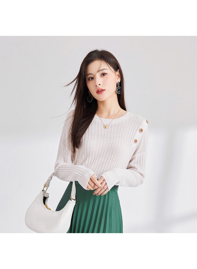 Tucano بلوزة نسائية بأكمام طويلة و ياقة دائرية من الصوف بلون موحد، طبقة أساسية متعددة الاستخدامات للخريف - Image 5