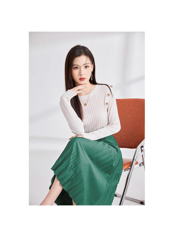 Tucano بلوزة نسائية بأكمام طويلة و ياقة دائرية من الصوف بلون موحد، طبقة أساسية متعددة الاستخدامات للخريف - Image 2