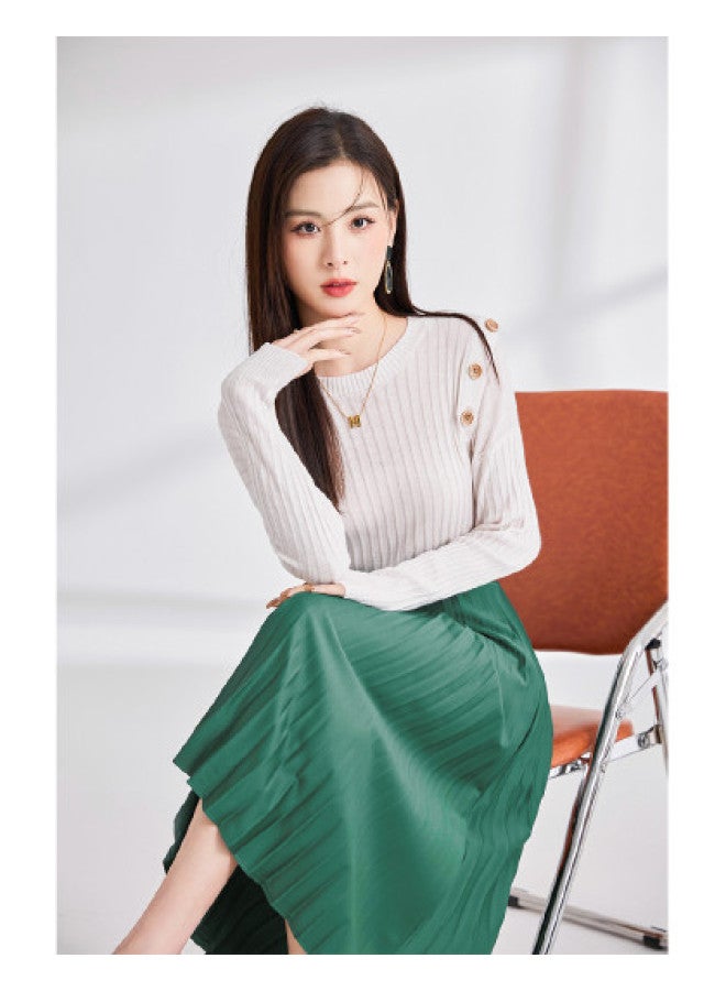 Tucano بلوزة نسائية بأكمام طويلة و ياقة دائرية من الصوف بلون موحد، طبقة أساسية متعددة الاستخدامات للخريف - Image 1