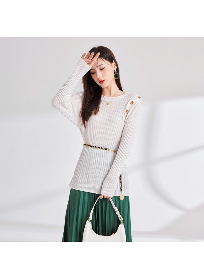 Tucano بلوزة نسائية بأكمام طويلة و ياقة دائرية من الصوف بلون موحد، طبقة أساسية متعددة الاستخدامات للخريف - Image 4