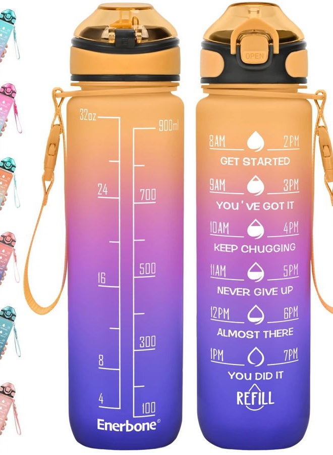 Enerbone 32 oz Water Bottle with Times to Drink and Straw, Motivational Drinking Water Bottles with Carrying Strap, Leakproof BPA & Toxic Free, Ensure You Drink Enough Water for Fitness Gym Outdoor - Image 1