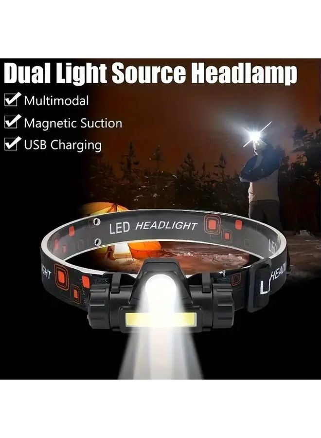 One Pack Dual Light Source LED Headlamp Adjustable Headband Rechargeable Battery - Image 3
