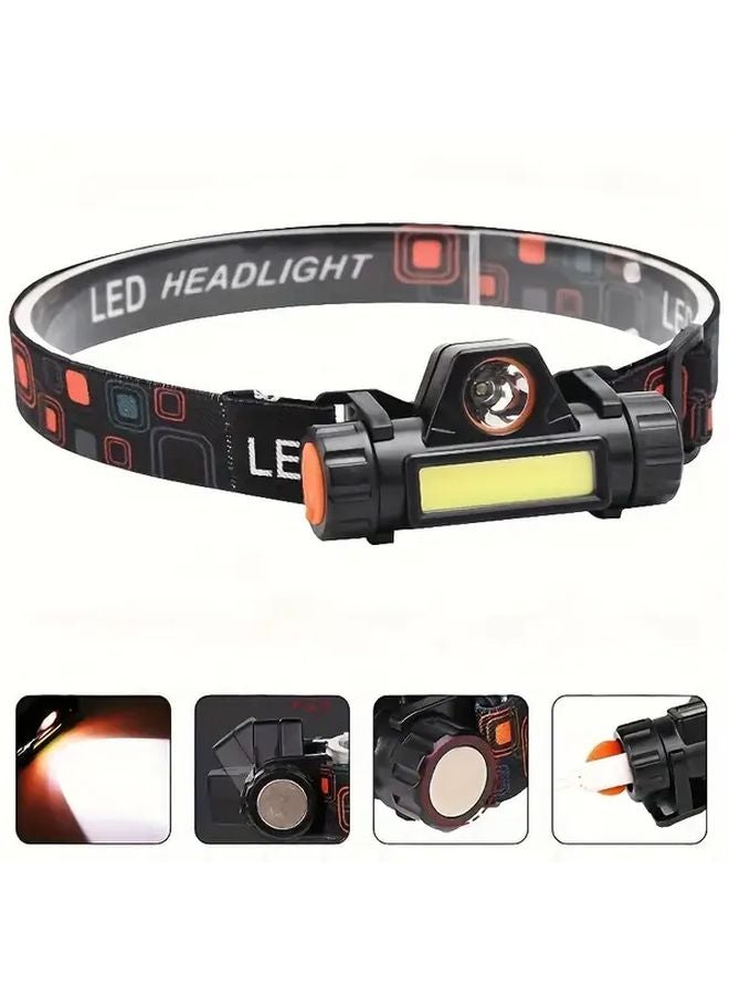 One Pack Dual Light Source LED Headlamp Adjustable Headband Rechargeable Battery - Image 1