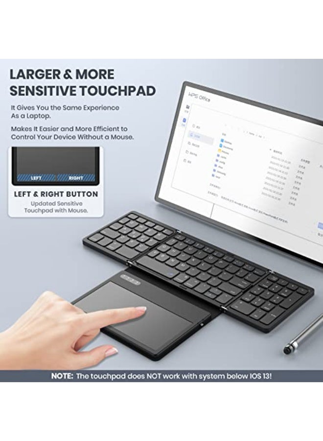 Foldable Bluetooth Keyboard, Portable Full Size with Large Touchpad, Numeric Keypad, PU Leather, Wireless Travel for Windows iOS Android Mac (Sync up to 3 devices) - Image 2