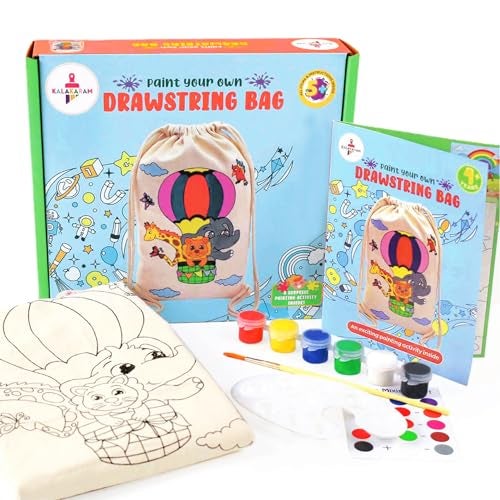 Kalakaram DIY Drawstring Bag Painting Kit, Animal Theme Painting Kit, Pre-Printed Canvas Drawstring Bag, DIY Activity Art and Craft Kit for Girls, Teens, & Kids Age 5, 6,7,8,9+ Kids, Multicolor - Image 1