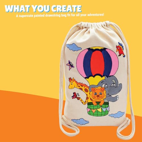 Kalakaram DIY Drawstring Bag Painting Kit, Animal Theme Painting Kit, Pre-Printed Canvas Drawstring Bag, DIY Activity Art and Craft Kit for Girls, Teens, & Kids Age 5, 6,7,8,9+ Kids, Multicolor - Image 3
