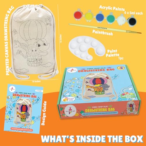 Kalakaram DIY Drawstring Bag Painting Kit, Animal Theme Painting Kit, Pre-Printed Canvas Drawstring Bag, DIY Activity Art and Craft Kit for Girls, Teens, & Kids Age 5, 6,7,8,9+ Kids, Multicolor - Image 2