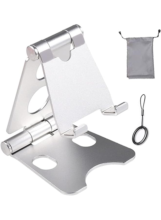 Zaboon Umeet Cell Phone Stand, Fully Foldable, Adjustable Desktop Mobile Phone Holder, Portable With Storage Bag, Compatible With Smart Phones(Iphone, Samsung, Huawei), Kindle, Ipad, Nintendo Switch, Silver - Image 1