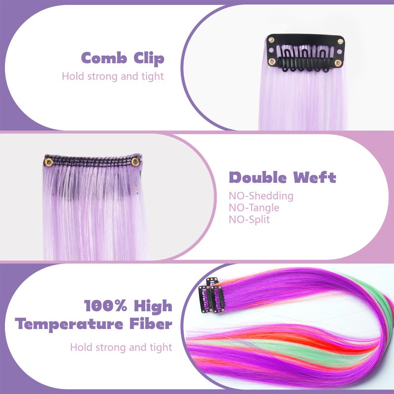 BEAHOT 12 PCS Colored Clip in Hair Extensions - BEAHOT 20 Inches Rainbow Long Straight Hairpieces Clip in Synthetic, Halloween Cosplay Dress Up Fashion Party Christmas New Year Gift for Women Kids Girls - Image 4