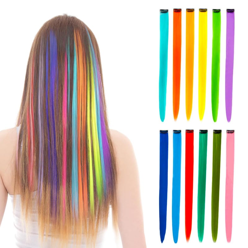 BEAHOT 12 PCS Colored Clip in Hair Extensions - BEAHOT 20 Inches Rainbow Long Straight Hairpieces Clip in Synthetic, Halloween Cosplay Dress Up Fashion Party Christmas New Year Gift for Women Kids Girls - Image 1