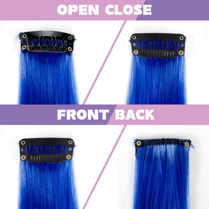 BEAHOT 12 PCS Colored Clip in Hair Extensions - BEAHOT 20 Inches Rainbow Long Straight Hairpieces Clip in Synthetic, Halloween Cosplay Dress Up Fashion Party Christmas New Year Gift for Women Kids Girls - Image 5