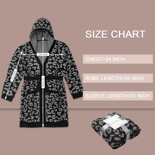bearberry Hooded Robe Cozy In The Wild Robe Lightweight Soft Plush Bathrobe Sleepwear Nightgown with Pockets for Women(Graphite/Carbon) - Image 5