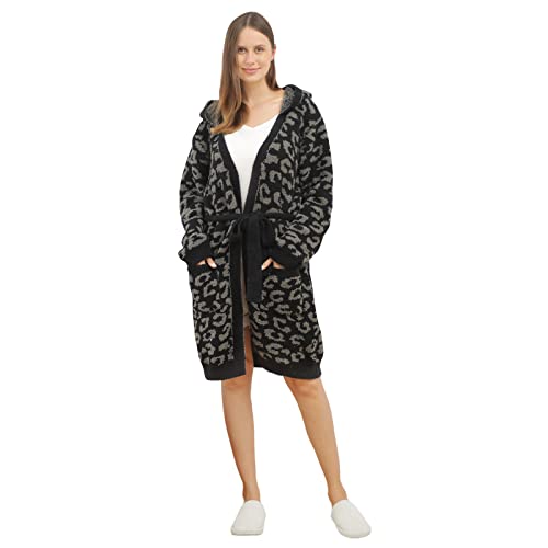 bearberry Hooded Robe Cozy In The Wild Robe Lightweight Soft Plush Bathrobe Sleepwear Nightgown with Pockets for Women(Graphite/Carbon) - Image 1