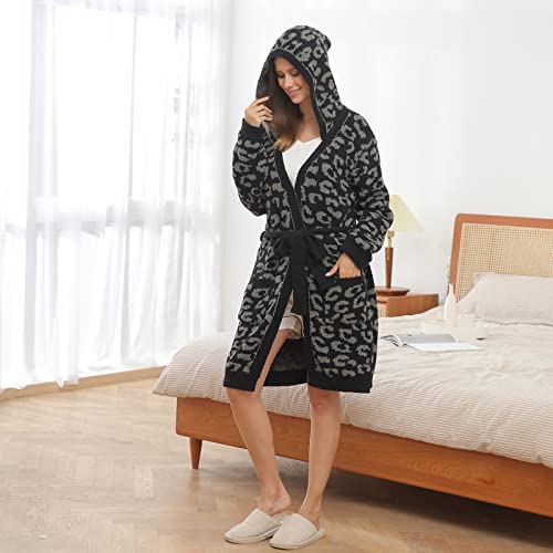 bearberry Hooded Robe Cozy In The Wild Robe Lightweight Soft Plush Bathrobe Sleepwear Nightgown with Pockets for Women(Graphite/Carbon) - Image 3