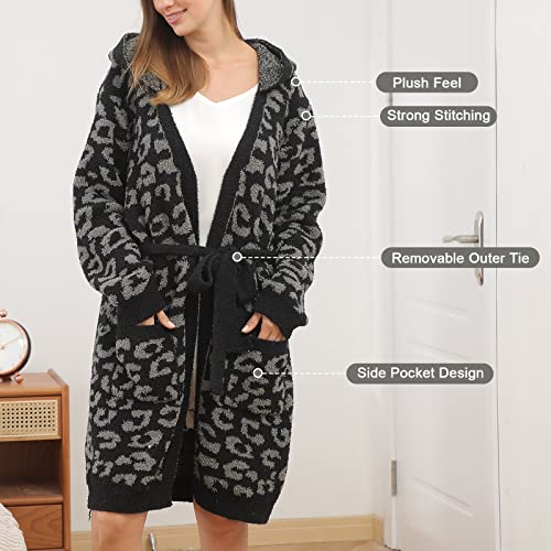 bearberry Hooded Robe Cozy In The Wild Robe Lightweight Soft Plush Bathrobe Sleepwear Nightgown with Pockets for Women(Graphite/Carbon) - Image 2