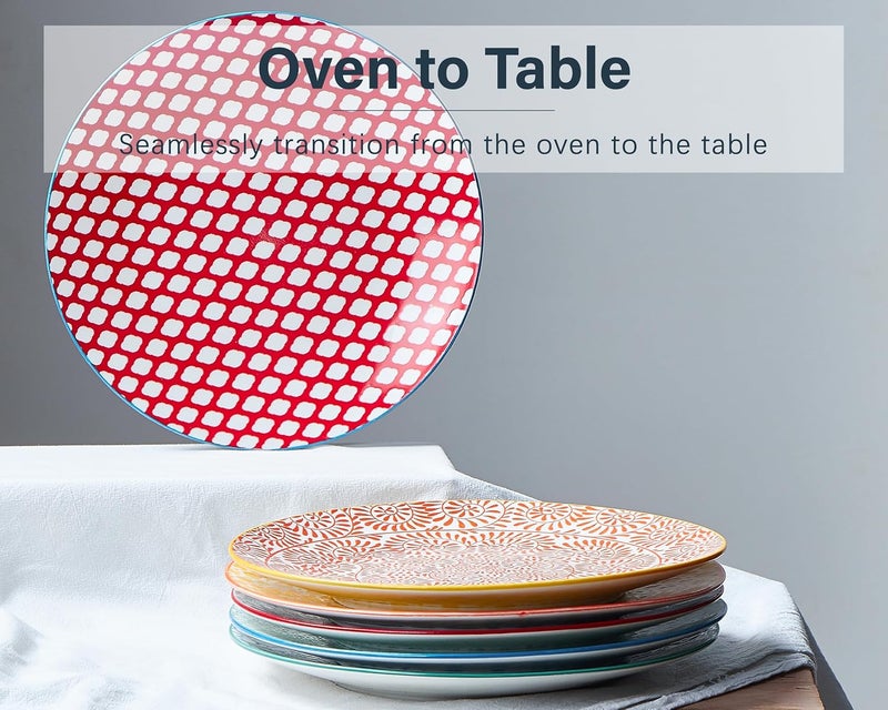 ONEMORE Colorful Dinner Plates Set of 6105 inch Porcelain Salad Plates  Microwave Oven  Dishwasher Safe Large Ceramic Plate for Pasta Pizza  Geometric Style Scratch Resistant  Assorted Colors - Image 4