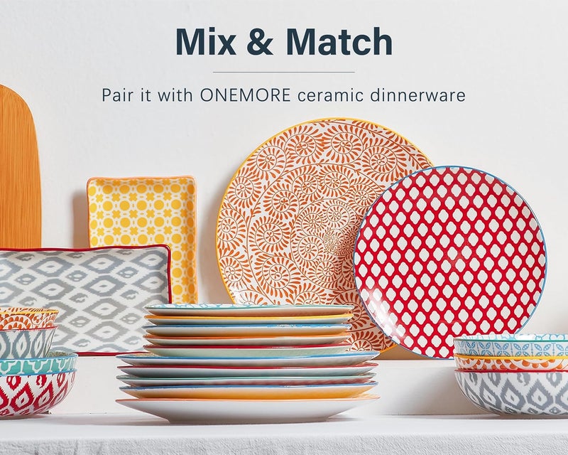 ONEMORE Colorful Dinner Plates Set of 6105 inch Porcelain Salad Plates  Microwave Oven  Dishwasher Safe Large Ceramic Plate for Pasta Pizza  Geometric Style Scratch Resistant  Assorted Colors - Image 2
