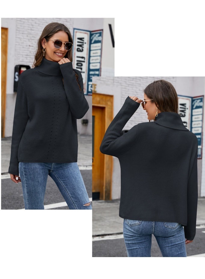 NIBEMINENT Women's Autumn Winter Knitted Pullover Sweater Lady High Collar Sweater Solid Color Warm Jumper Top Soft Knitted Sweater - Image 2