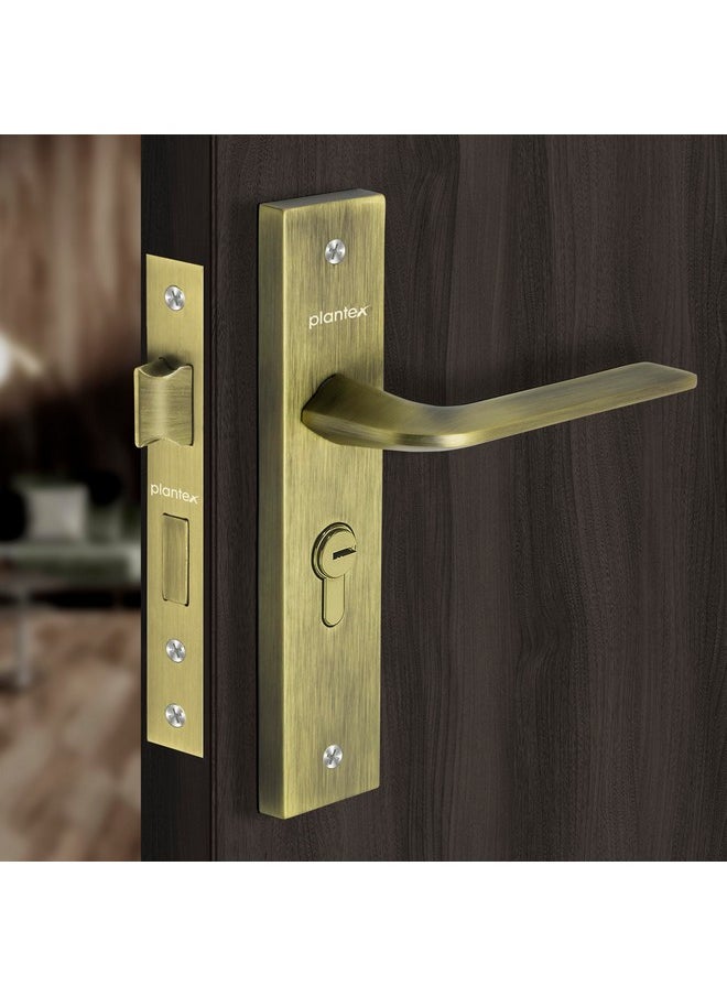 plantex Plantex Heavy-Duty Door Lock Set - Main Door Lock Handle Set/ 6-Lever Lock Mechanism with 3 Years of Warranty/Mortise Lock with 3 Keys, Brass Lock Body & Cylinder (8105 -Brass Antique)  - Image 1