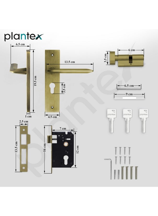 plantex Plantex Heavy-Duty Door Lock Set - Main Door Lock Handle Set/ 6-Lever Lock Mechanism with 3 Years of Warranty/Mortise Lock with 3 Keys, Brass Lock Body & Cylinder (8105 -Brass Antique)  - Image 3