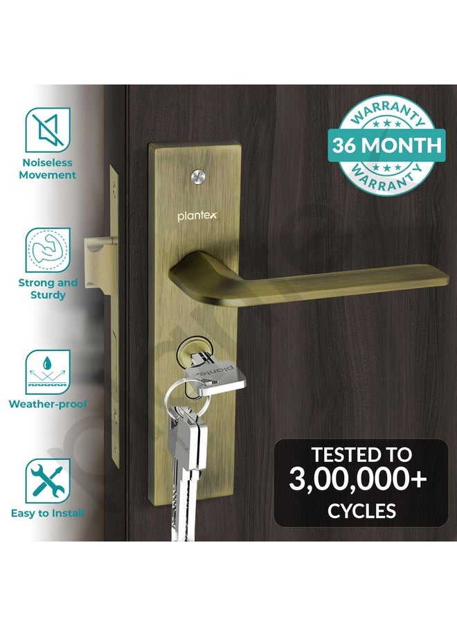 plantex Plantex Heavy-Duty Door Lock Set - Main Door Lock Handle Set/ 6-Lever Lock Mechanism with 3 Years of Warranty/Mortise Lock with 3 Keys, Brass Lock Body & Cylinder (8105 -Brass Antique)  - Image 2