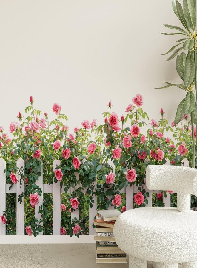Saomour Fresh Pink Rose Flowers Fence Wall Decal Bedroom Wall Decor Skirting Board Self-Adhesive Stickers Art - Image 3